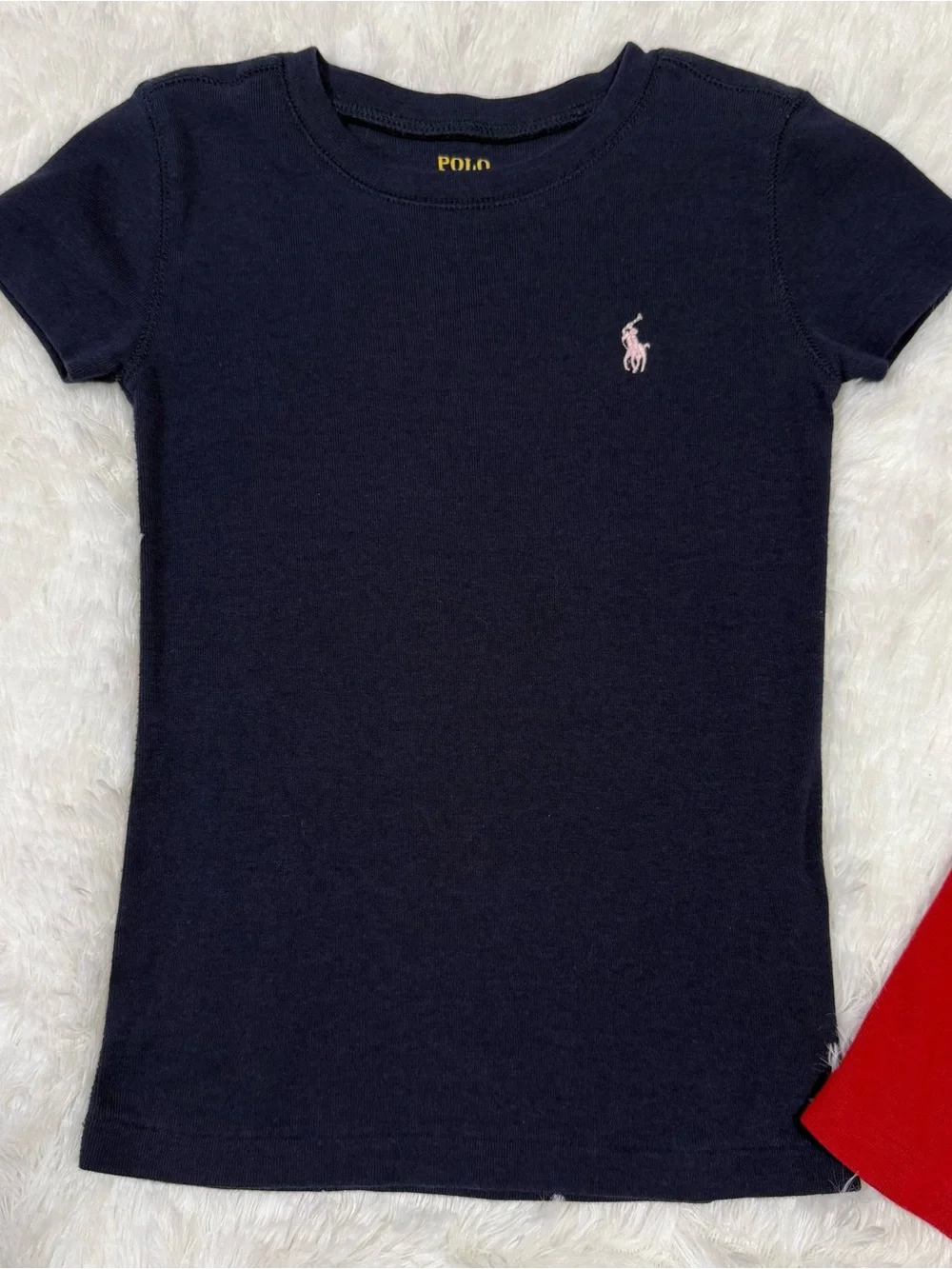 Polo Ralph Lauren Girls Lot Navy & Red Tee T Shirt Girls Size 5 Soft Knit EUC